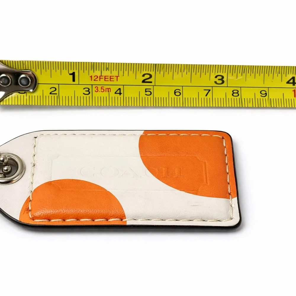 Coach 3” White/Orange Polka - Large Hangtag Leather Keychain